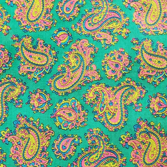 Vintage 70s Green, Pink and Yellow Printed Paisley Cooking Apron - Picture 7 of 16